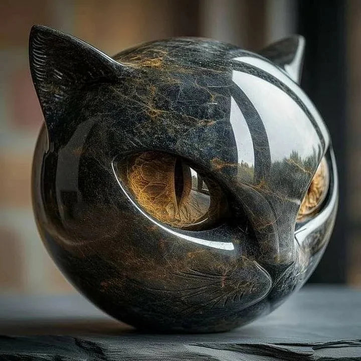 NyxCharm | Mystisk svart katt huvud skulptur