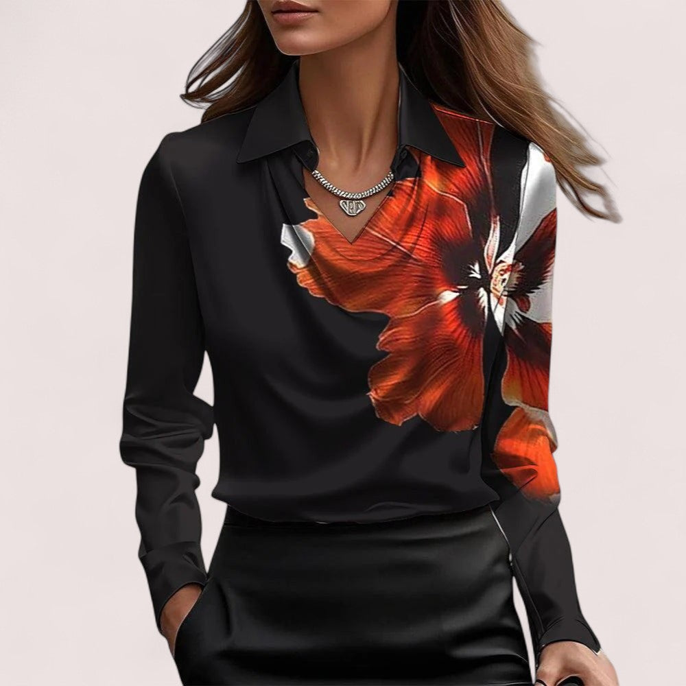 Elira Stockholm™ | Blus med lyxig glans och veckad halsringning