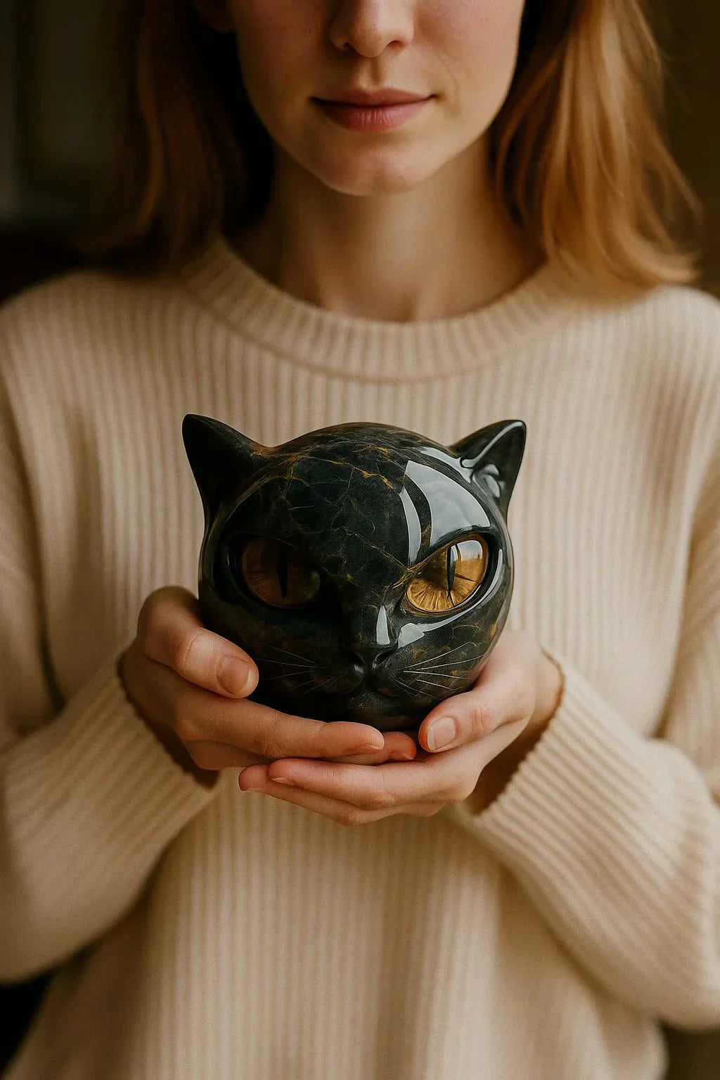 NyxCharm | Mystisk svart katt huvud skulptur