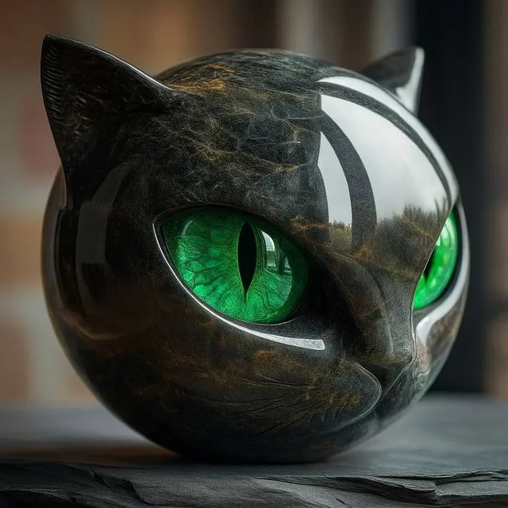 NyxCharm | Mystisk svart katt huvud skulptur