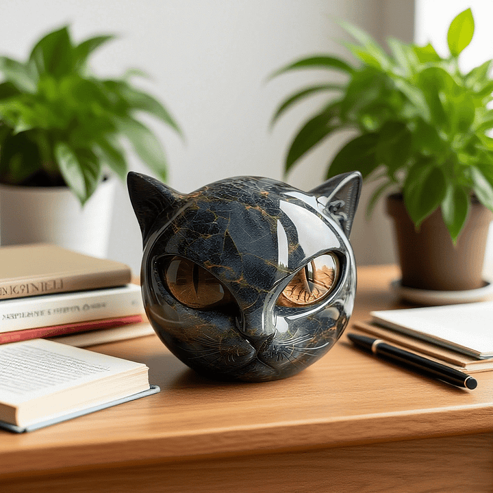 NyxCharm | Mystisk svart katt huvud skulptur