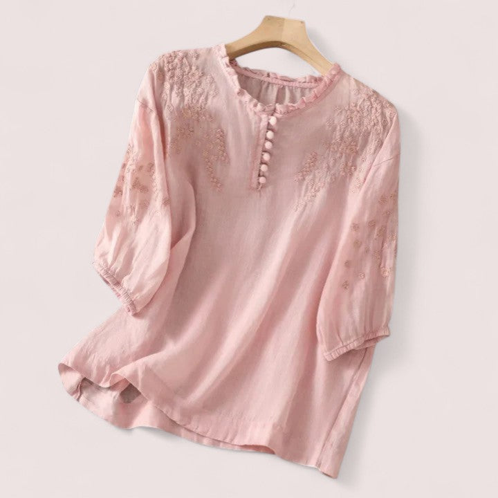 Elira Stockholm™ | Blus i bomullsvoile med broderade axlar