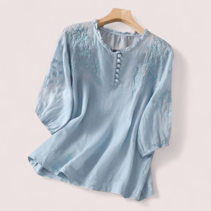 Elira Stockholm™ | Blus i bomullsvoile med broderade axlar